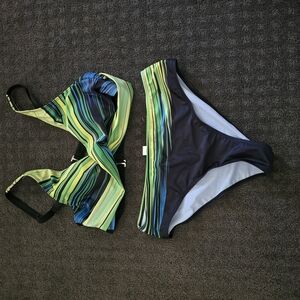 Striped Green and Blue Bikini Set